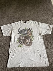 VTG Diamond Dust Shirt Mens XL White Wildlife Graphic Crew Neck Cotton Jersey
