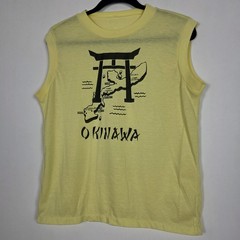 Vintage 70s Okinawa Japan Paper Thin Military Mens Small Sleeveless Yellow Shirt