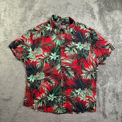 COOFANDY Men’s XL Hawaiian Button Up Shirt Red Green Tropical Floral Palm