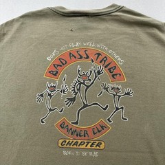 Vintage Bad Ass Tribe Shirt Mens XL Olive Green Banner Elk North Carolina Nature