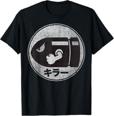 Super Mario Bullet Bill T-Shirt – Distressed Kanji Logo Tee for Retro Gamers