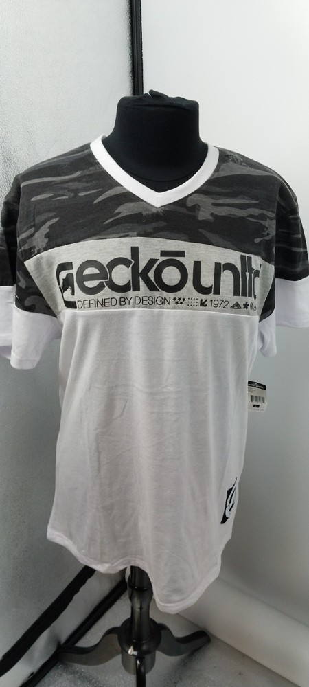 Ecko Unltd Men’s T-Shirt WHITE Black Camo Design Graphic V-Neck EO31K806