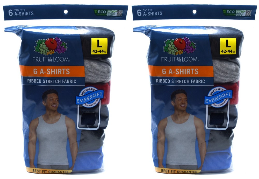 12 Blue Black Gray Red L 42-44 A-Shirt Tanks Fruit Of The Loom G 107-112 CM