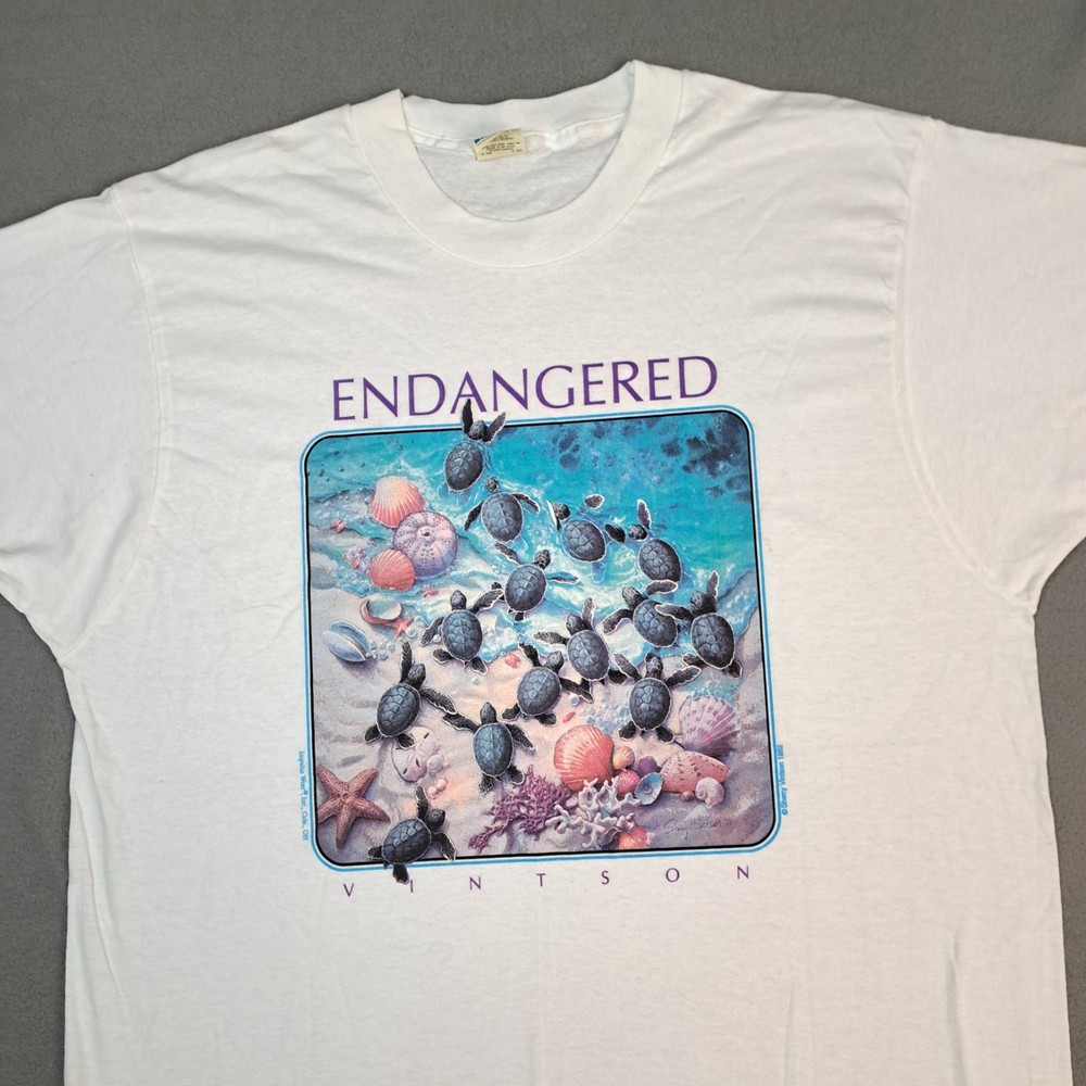 Vintage Screen Stars Shirt Men’s Large Endangered Sea Turtles Graphic Print 1992