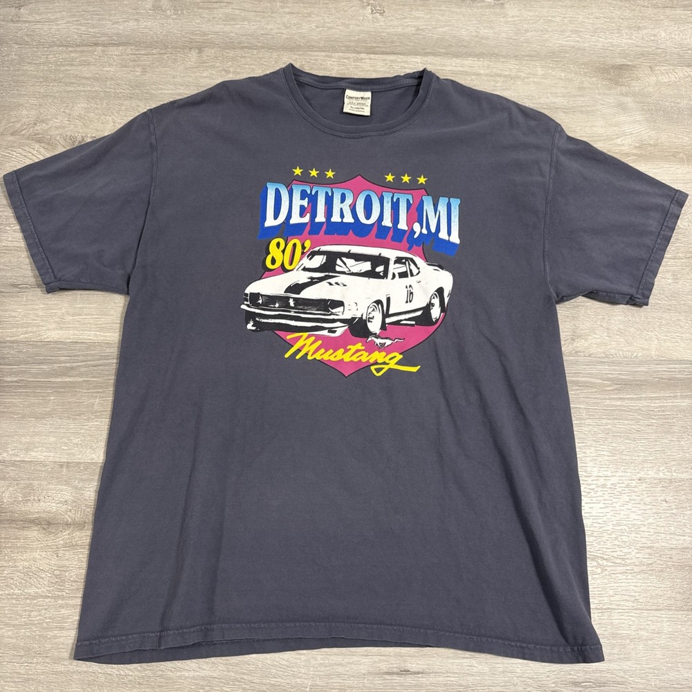 Ford Mustang Shirt Detroit MI 80’s Car Men’s Blue XL ComfortWash Cotton Tee