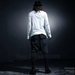 Mens Asymmetrical Hem Long Sleeve Shirt Top Mid Long T Shirts Punk Gothic S-3XL