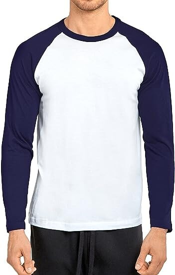 TOP PRO Men’s Full Length Sleeve Raglan Cotton Baseball T Shirt (S / NV/WHT)