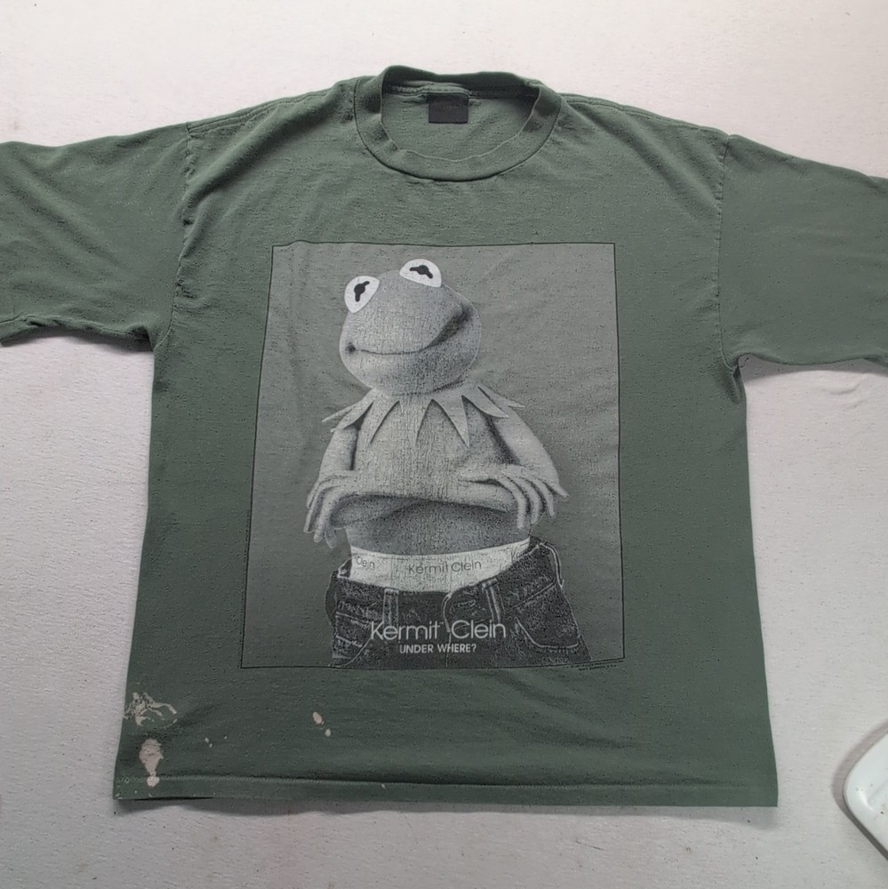 Vintage 90s Kermit Clein Under Where Shirt XL Changes Muppets Single Stitch USA