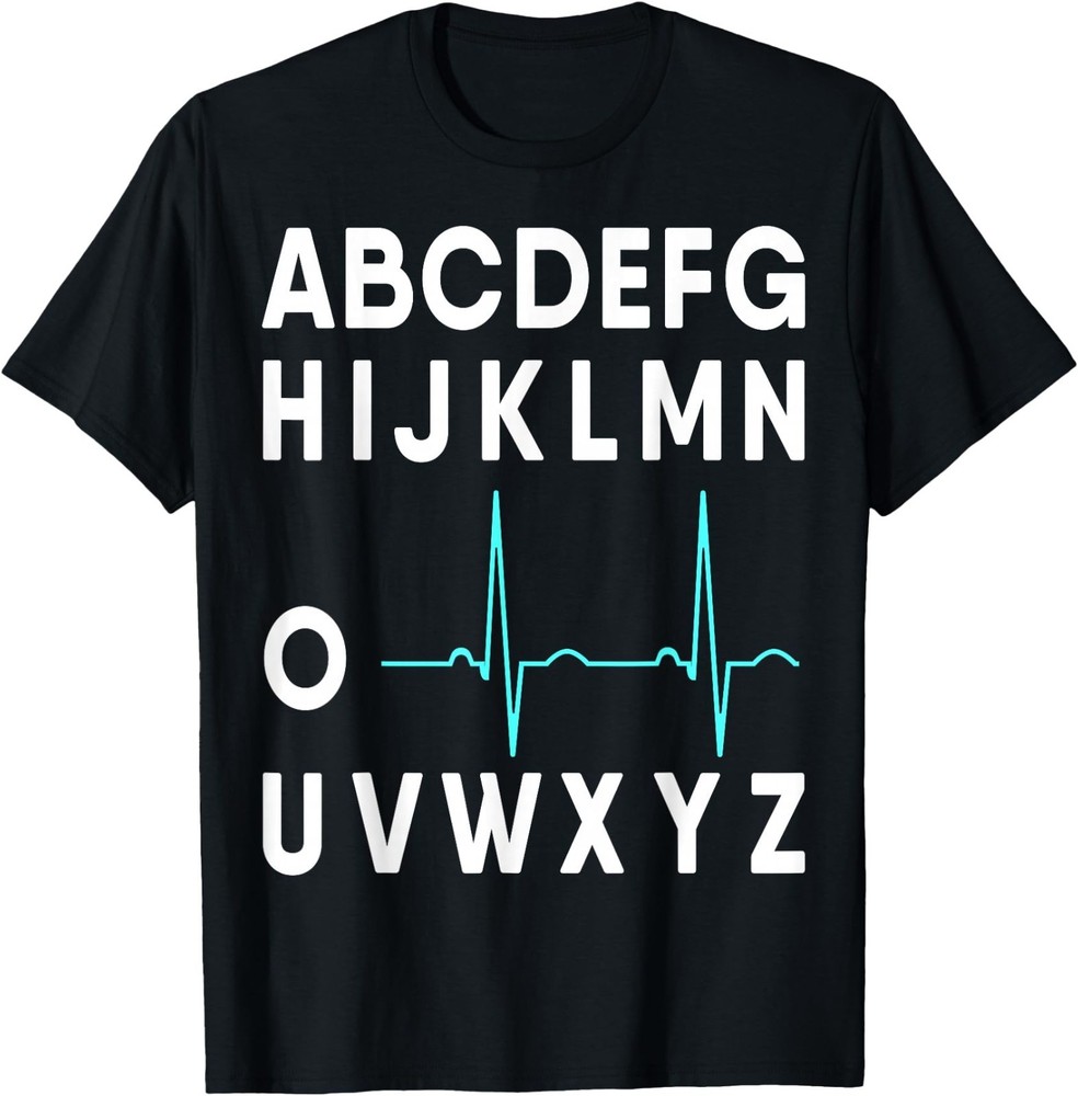 Med School Tees Co. EKG Alphabet Heartbeat Line Doctor Nurse T-Shirt