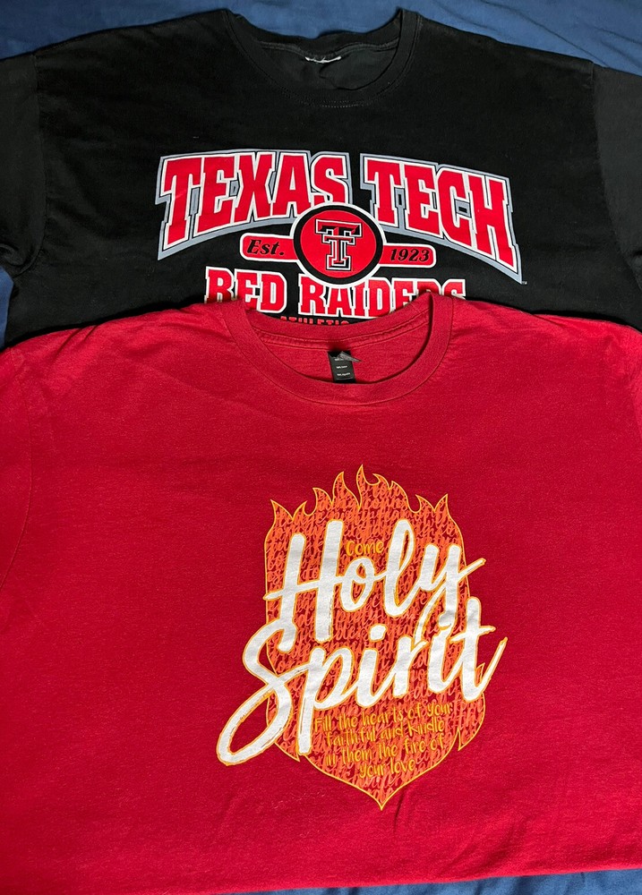 Lot of 2 Men’s XL T-Shirts Texas Tech & Holy Spirit Graphic Tees Mixed Brands