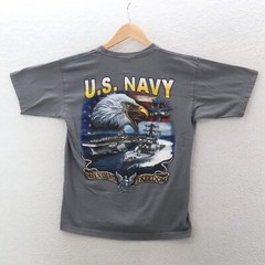U.S. Navy T Shirt Mens Medium Gray Double Sided Military America Eagle Patriotic