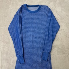 Hanes Vintage Thermal Top Blue/White Textured Weave Pattern XL 50/50 blend knit