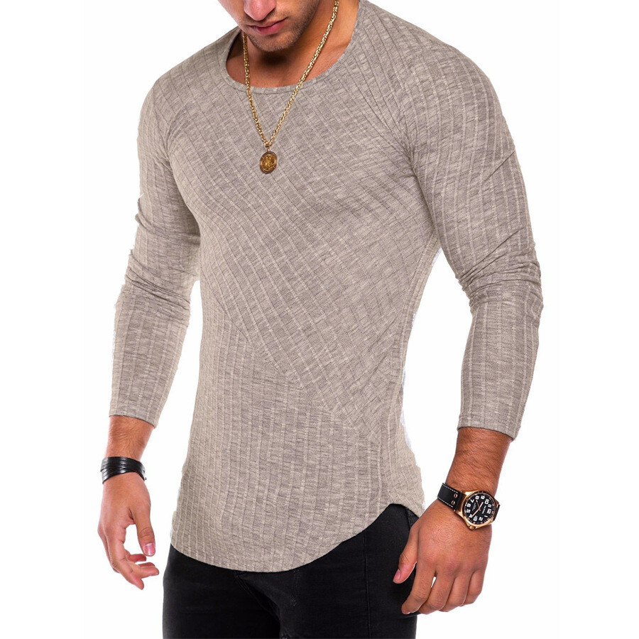 Zonbailon men’s t-shirt solid color crew neck slim fit quick dry long sleeve