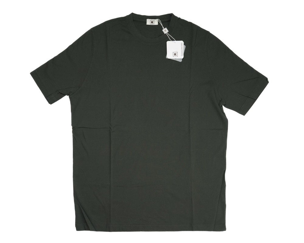 Kired by Kiton $250 Crepe Cotton Short Sleeve Dark Green Slim T-Shirt L (52 IT)