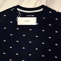 Lacoste Men’s All Over Sleepwear Croc Logo T-Shirt Navy Blue White New