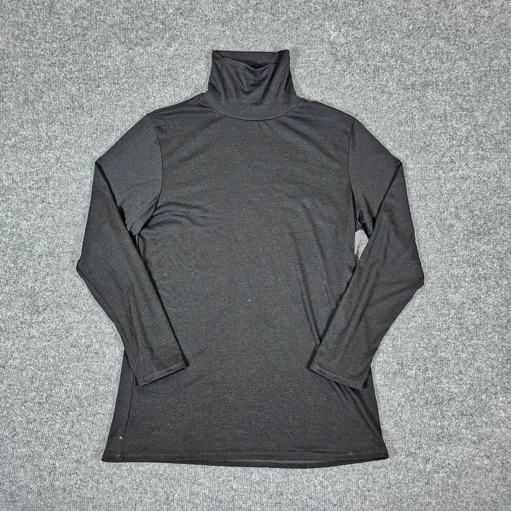 Mens Black Long Sleeve Turtleneck Shirt Minimalist Layering Top Size M L