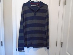 Arrow USA 1851 Large Tall Men Henley ~ Navy Gray Stripes ~ Poly cotton blend~