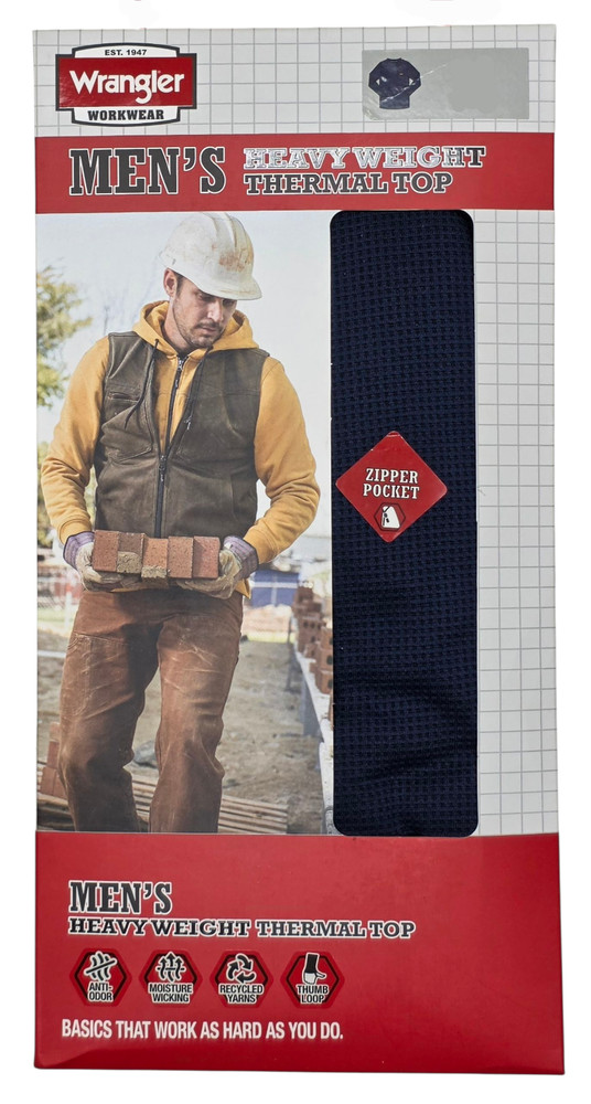 Wrangler Workwear #11817 NEW Men’s Navy Zipper Pocket Heavyweight Thermal Top