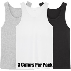 3 Pack Mens 100% Cotton Tank Top A-Shirt Wife Beater Undershirt Black Grey White