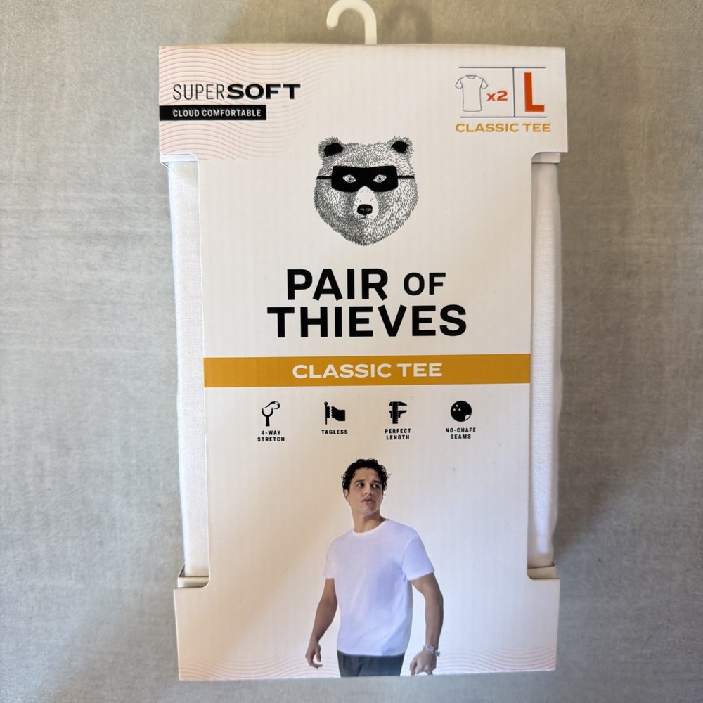 Pair of Thieves Men’s Classic White Soft Tee T Shirt 2 Pack Size L Large NEW