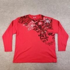 Avirex Shirt Mens 2XL Red Thermal Waffle Knit Long Sleeve Graphic Skull