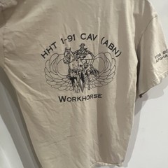 HHT 1-91 CAV Workhorse Military Graphic Beige T-Shirt Men’s Size L Deployment