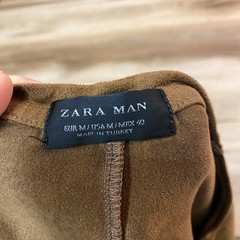 Zara Man Faux Suede T-Shirt Brown Panelled Short Sleeve Crew Neck Mens Medium