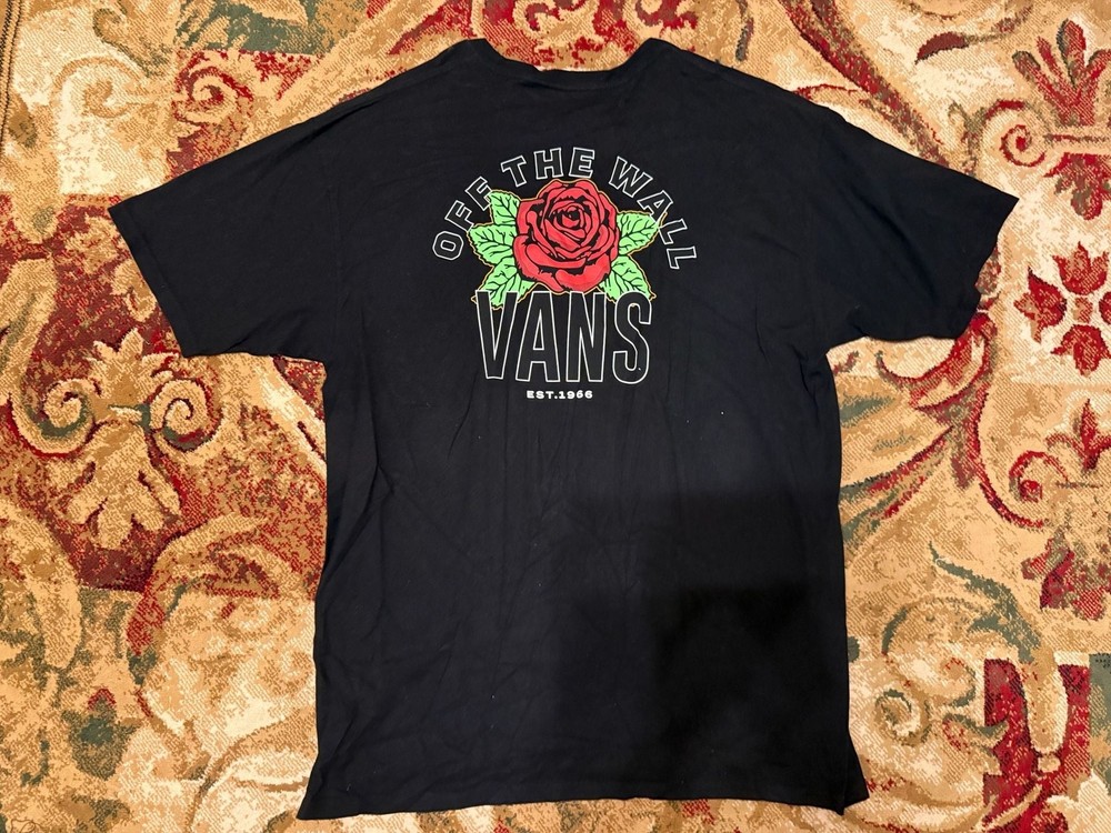 Vans Off The Wall Rose Graphic T-Shirt Black Size XLarge