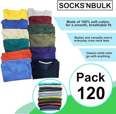 SOCKS’NBULK 120 Pack Mens Cotton Crew Neck Short Sleeve T-Shirts Mix Colors Bulk