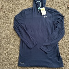 Nike Dri-FIT The Nike Tee Blue Solid Logo Crew Neck Long Sleeve T-Shirt Men’s S