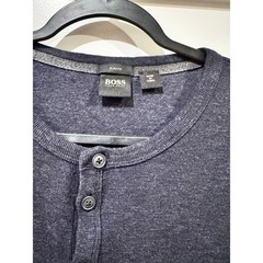 Hugo Boss Slim Fit Henley Shirt Mens Large Navy Blue Cotton Short Sleeve Knit
