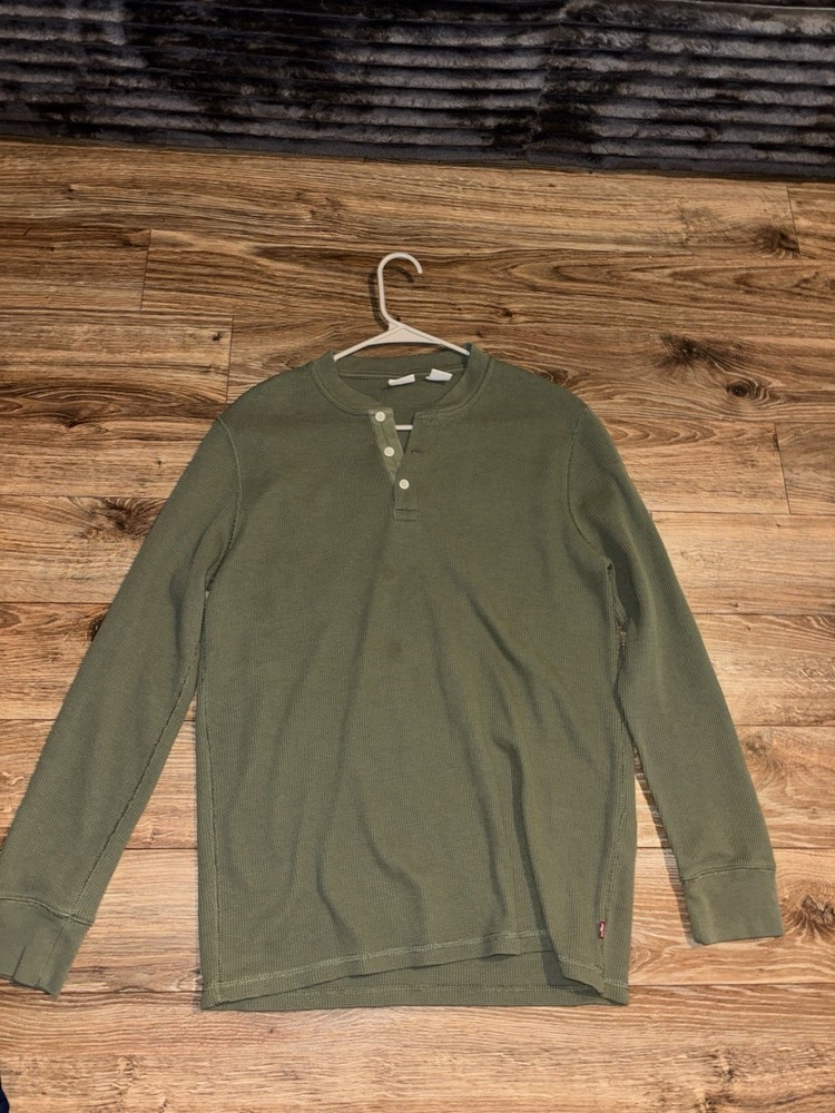 Levi’s Green Solid Long Sleeve Henley 3-Button Knit Cotton Tee Men’s M