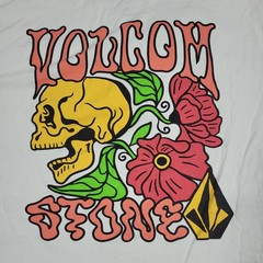 Volcom Stone Shirt Mens Small Green Skull Floral Psychedelic Surf Skate Logo