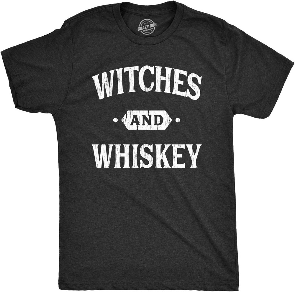 Mens Witches and Whiskey T Shirt Funny Halloween Drinking Tee