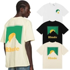 Men Women RHUDE Print Letter Sunset Cotton Short Sleeve POLO Loose T-Shirt S-2XL