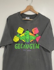Vintage Gecko Gym Shirt XL Black Faded Trashed Maui Hawaii Beach Body Work Out