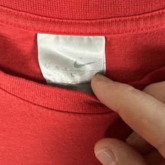 Vtg Nike Shirt Mens L Red Double Sided Spellout Logo T-Shirt Silver Tag Y2K