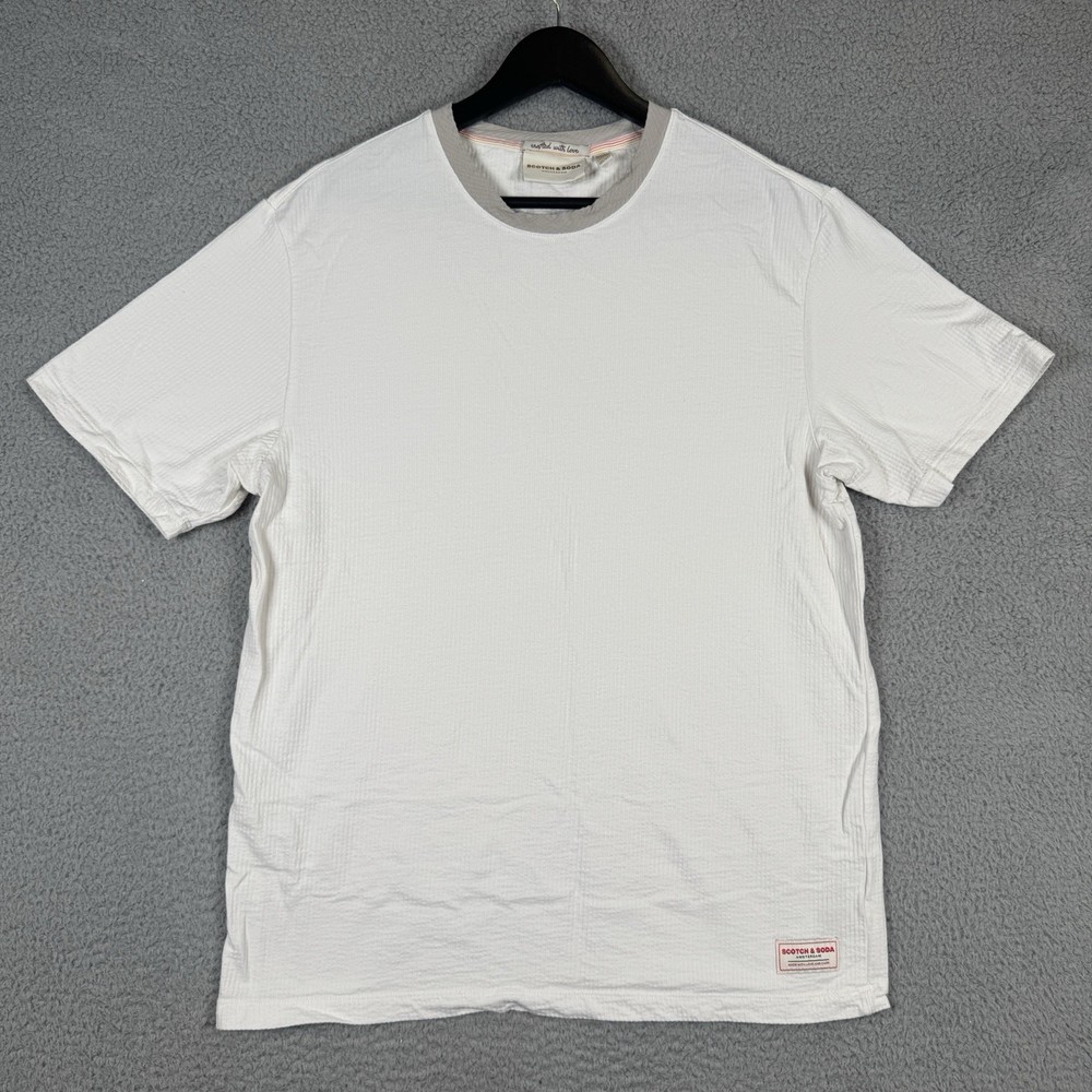 Scotch & Soda Amsterdam T Shirt Mens Size Medium Cream Ribbed Textured Stretch