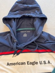 American Eagle Hooded T Shirt Men’s Large Standard Fit Colorblock U.S.A Logo