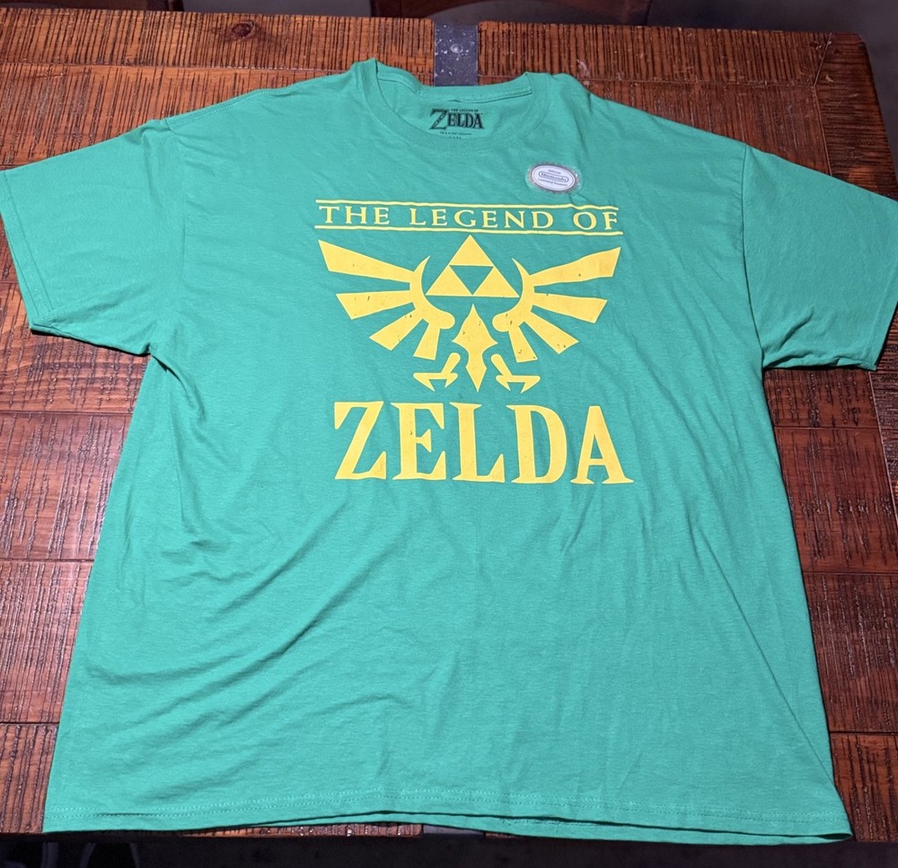 The Legend of Zelda Size 2XL Green Shirt Gold Triforce Nintendo Seal Sticker NEW