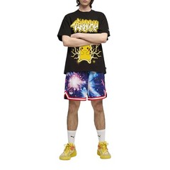 PUMA X Pokémon Hoops Pikachu Graphic Crew Neck Short Sleeve T-Shirt Mens Black
