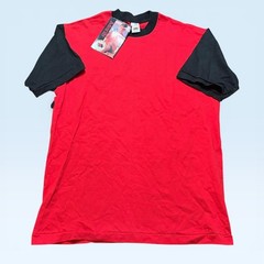 Vintage Fruit Of The Loom Shirt Mens Large Red Black Colorblock Tee Made USA 90s