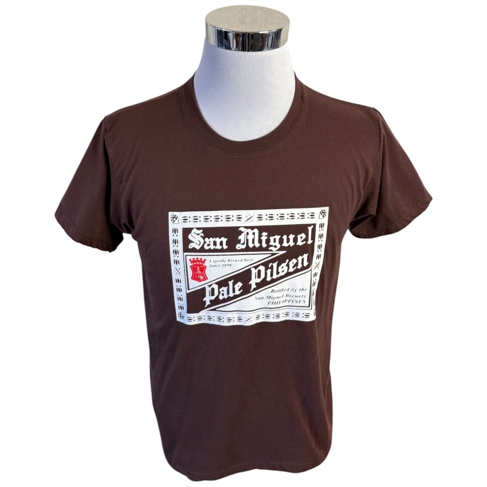 San Miguel Pale Pilsen Beer Graphic T-Shirt Mens Large Brown White Philippines