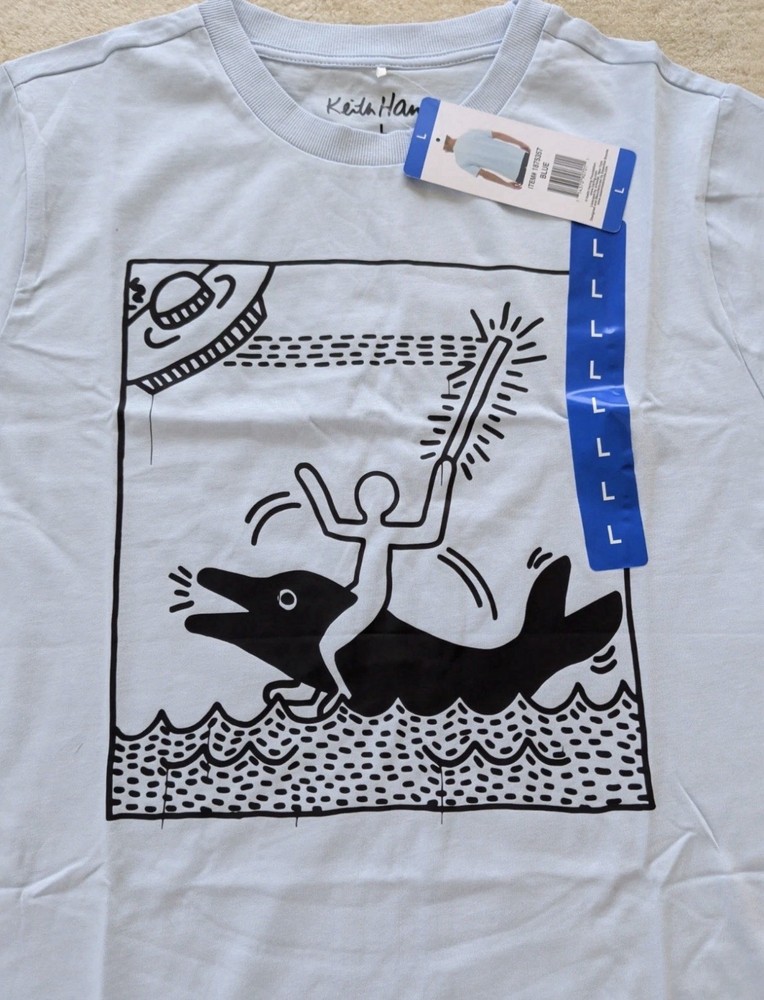 NWT KEITH HARING “Man on Dolphin” Official Mens T-shirt Size Medium and Large