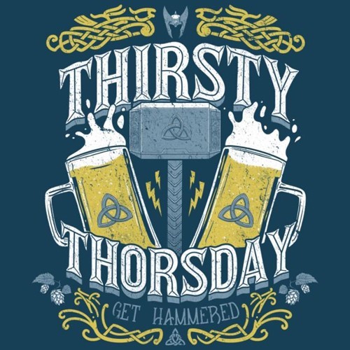 THE AVENGERS Thirsty Thorsday MARVEL Comic Book THOR Art RIPT Apparel SHIRT New