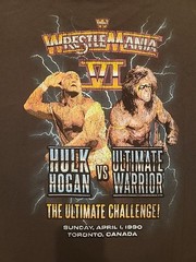 New WWE WrestleMania VI Hogan Ultimate Warrior Mens Large Wrestling 80s Tee