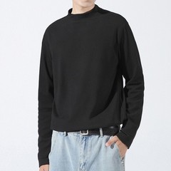 Spring Men Retro Half-Turtleneck Warm Long Sleeve Tee Solid Color T Shirt Tops