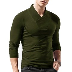 Zonbailon men’s t-shirt V Neck slim fit breathable solid color long sleeve