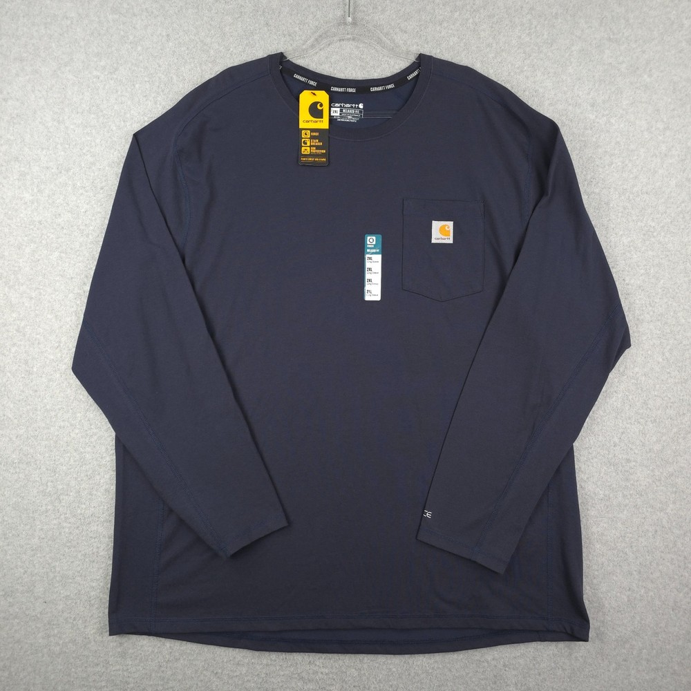 Carhartt Shirt Mens 2XL XXL Blue Long Sleeve Force Moisture Wicking Relaxed Fit