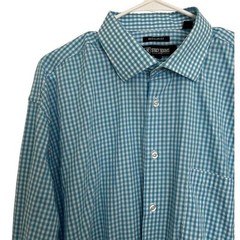 Stacy Adams Men`s Blue Size 17.5 34/35 Plaid Long Sleeve Button Up Shirt